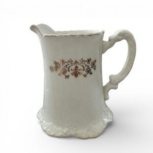Homer Laughlin Hudson Vintage Creamer Milk Pitcher White Gold Floral 1908-1920